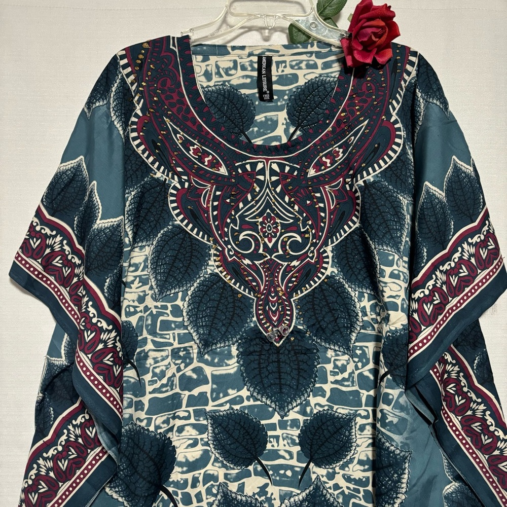 AMERICAN LEISURE FS Mumu Kaftan Caftan Loungewear teal wine Mrs Roper LIKE NEW